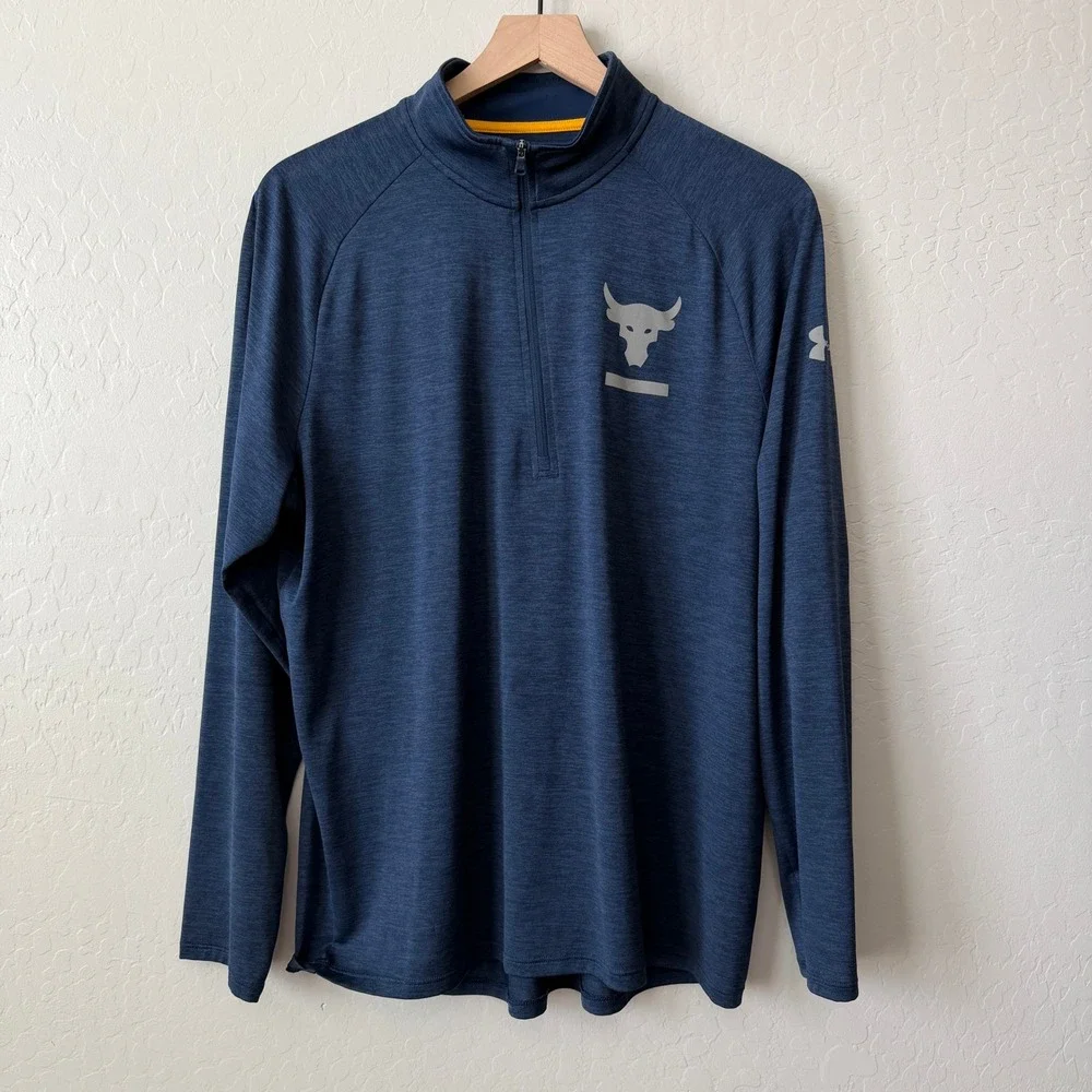 Under Armour Heatgear Project Rock‎ Mens Loose Quarter Zip Pullover Large Navy